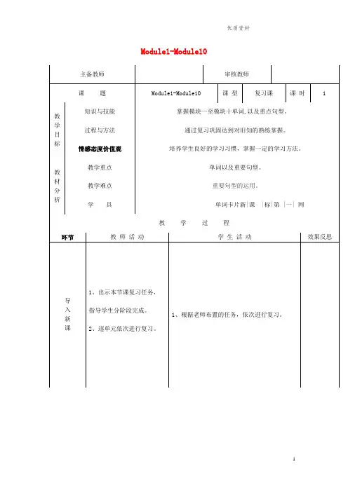 外研版五年级英语上册Module1_Module10(第1课时)教案优质.doc