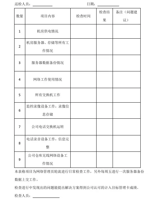 网管日常检查表格