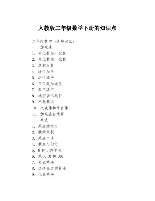 人教版二年级数学下册的知识点