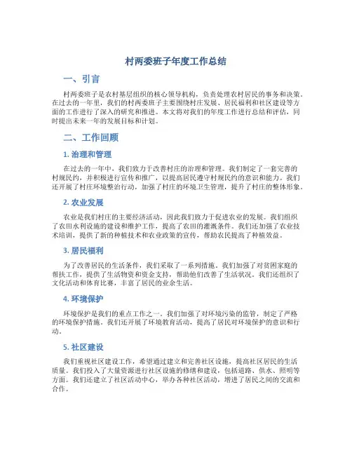 村两委班子年度工作总结