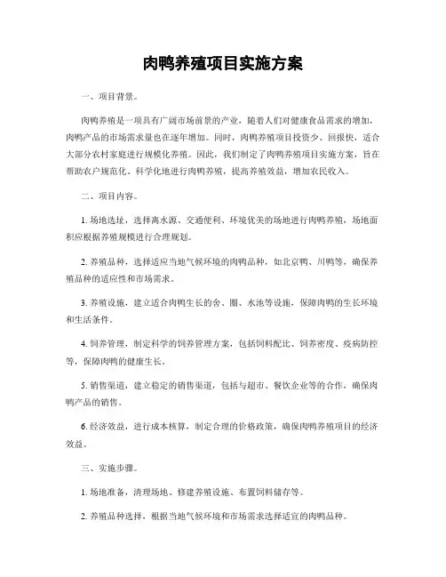 肉鸭养殖项目实施方案