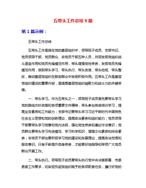 五带头工作总结9篇
