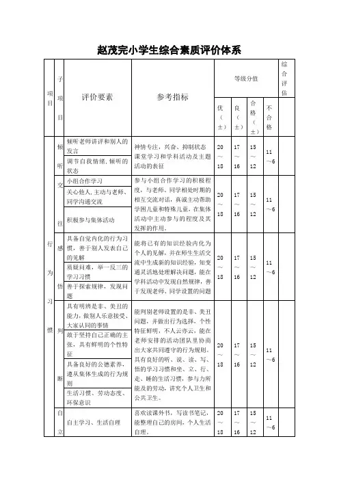 小学生综合素质评价体系