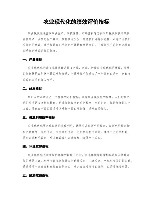 农业现代化的绩效评价指标