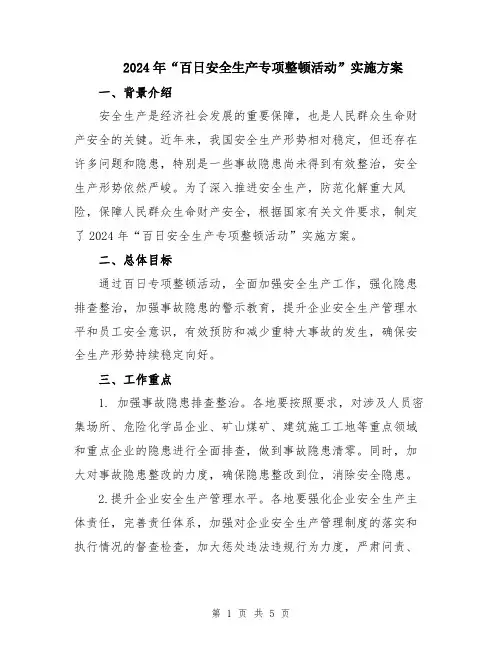 2024年“百日安全生产专项整顿活动”实施方案