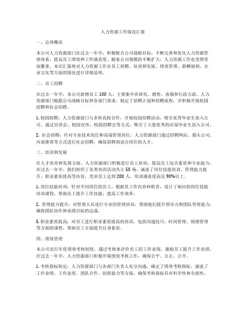 人力资源工作情况汇报