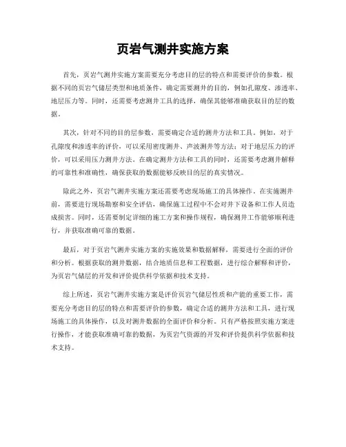 页岩气测井实施方案
