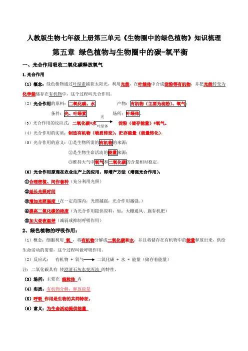 绿色植物与生物圈中的碳-氧平衡和爱护植被,绿化祖国必背知识