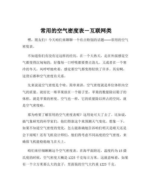 常用的空气密度表-互联网类