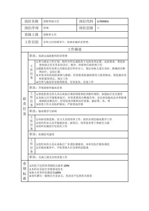 放射科副主任-岗位职责