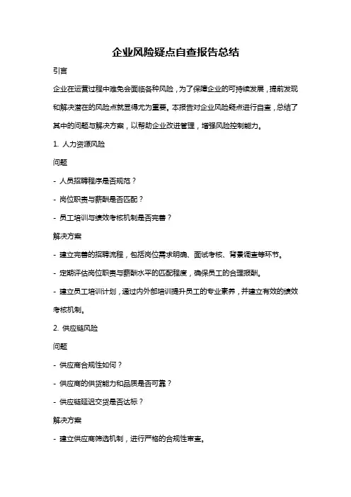 企业风险疑点自查报告总结