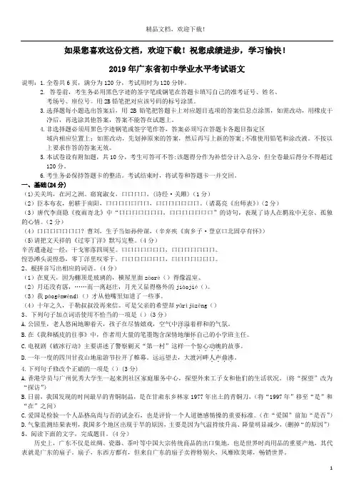 广东省2019年中考语文真题试题