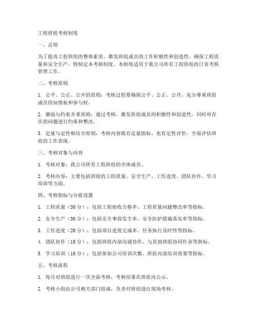 工程班组考核制度内容范本