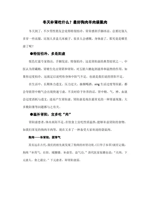 冬天补肾吃什么？最好狗肉羊肉袋鼠肉