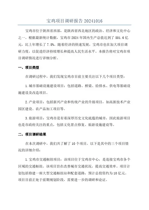宝鸡项目调研报告20241016