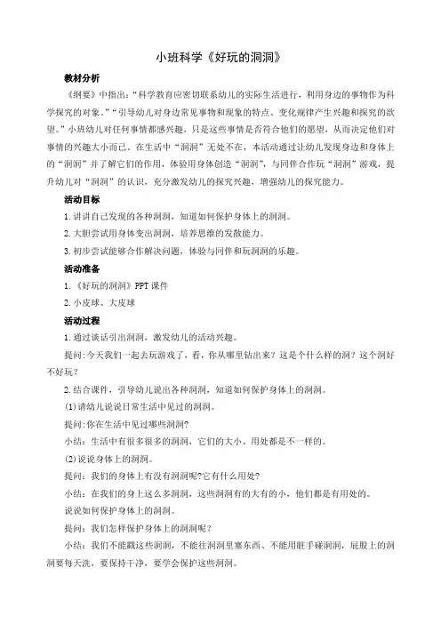 幼儿园小班科学《好玩的洞洞》教案