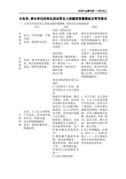 公务员、事业单位结构化面试常见七类题型答题模板及常用套话