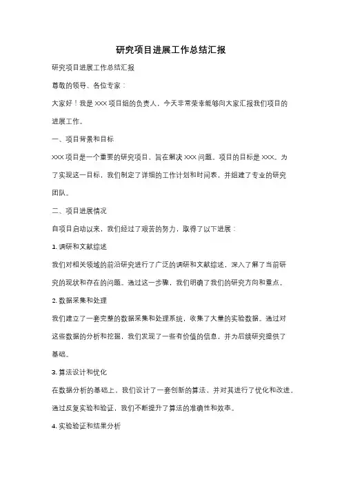 研究项目进展工作总结汇报