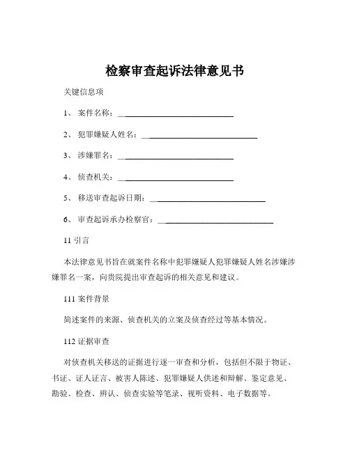 检察审查起诉法律意见书