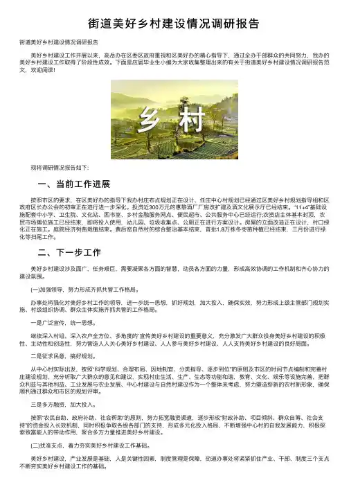街道美好乡村建设情况调研报告
