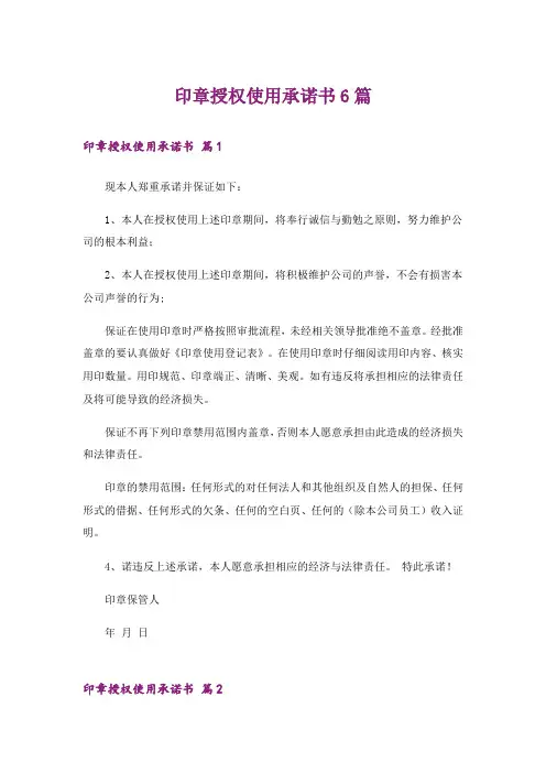 印章授权使用承诺书6篇