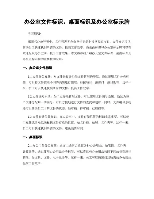 办公室文件标识、桌面标识及办公室标示牌