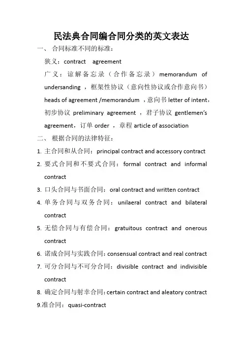 民法典合同编各类合同的英文表达