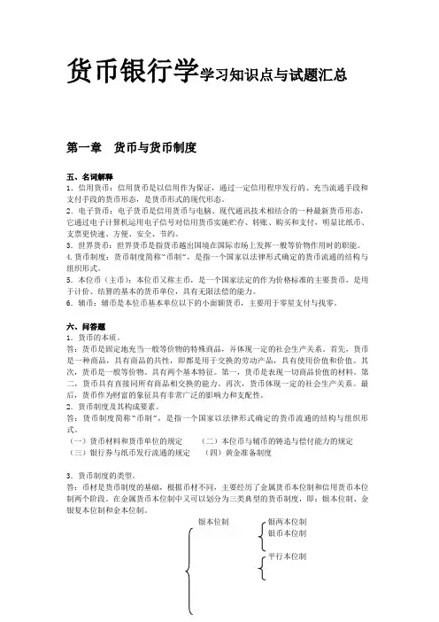 货币银行学学习知识点与试题汇总
