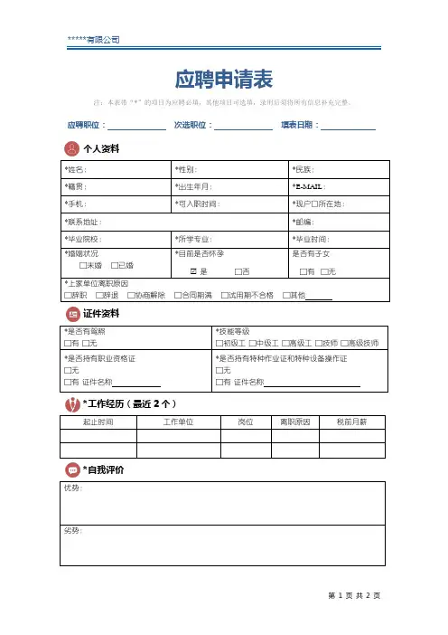 应聘申请表