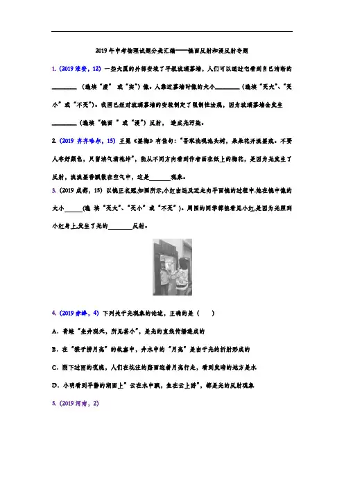 2019年中考物理试题分类汇编——镜面反射和漫反射专题(word版含答案)