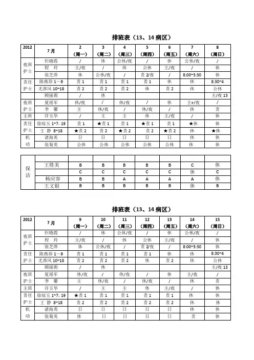 护士排班本