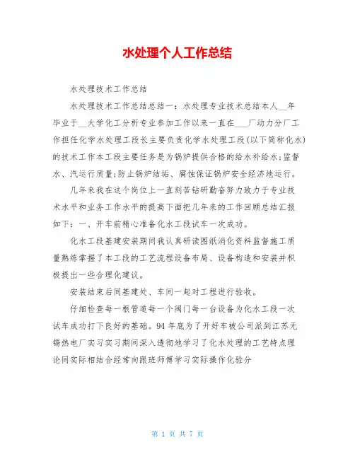水处理个人工作总结