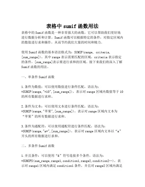 表格中sumif函数用法