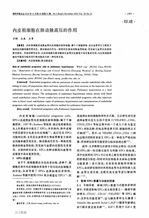 内皮祖细胞在肺动脉高压的作用