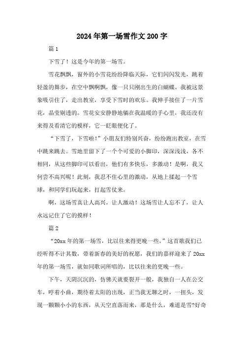 2024年第一场雪作文200字