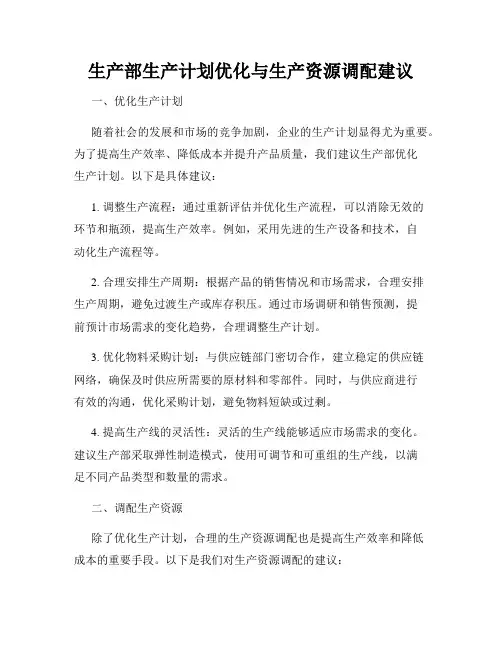 生产部生产计划优化与生产资源调配建议