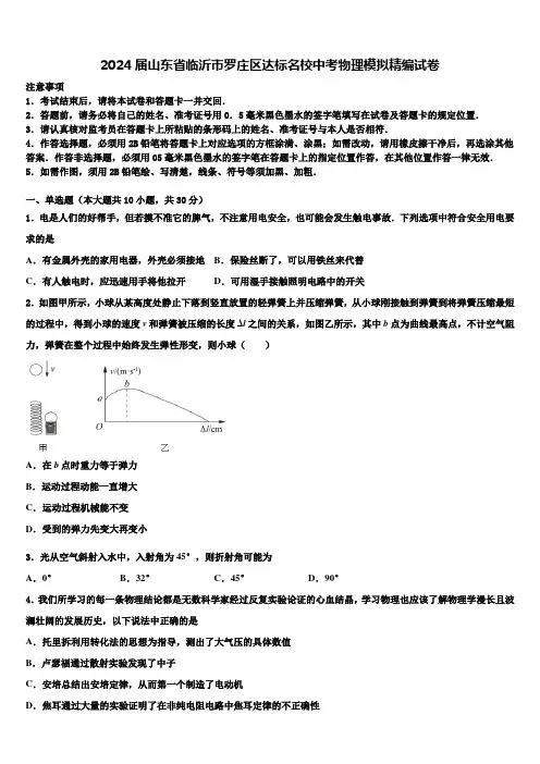 2024届山东省临沂市罗庄区达标名校中考物理模拟精编试卷含解析