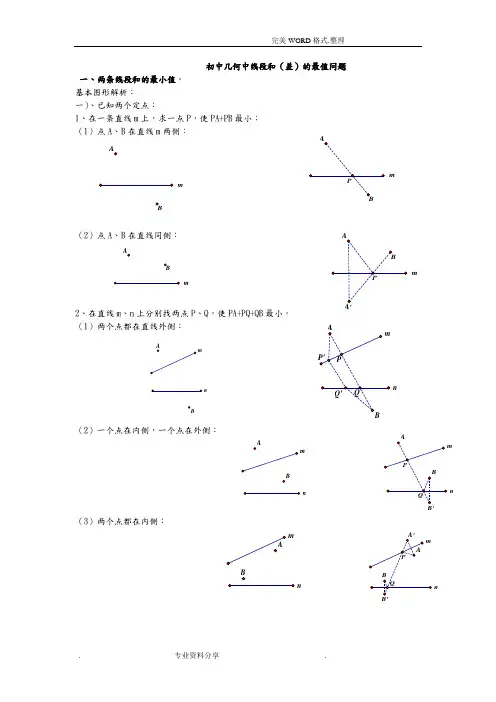 初中几何中线段及和差最值问题