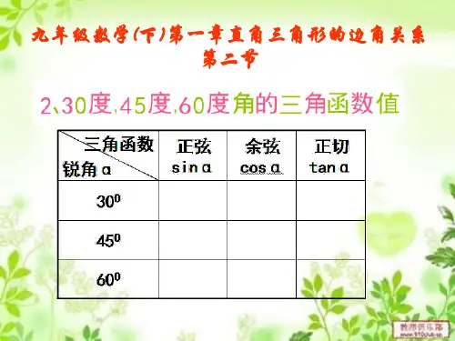 1.2北师大版九年级数学下册课件第一章第二节特殊角30度45度60度角的三角函数值