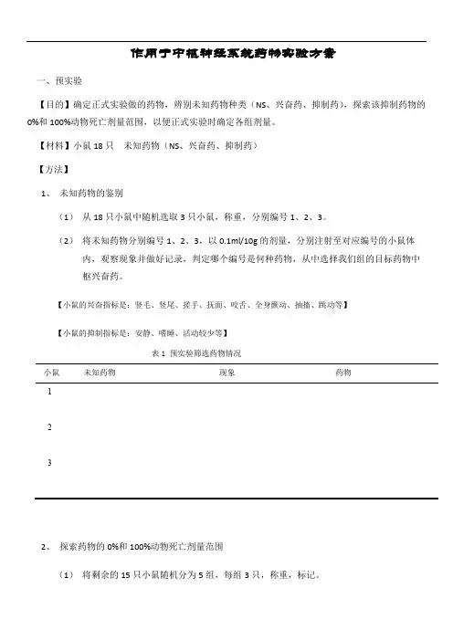 作用于中枢神经系统药物实验方案