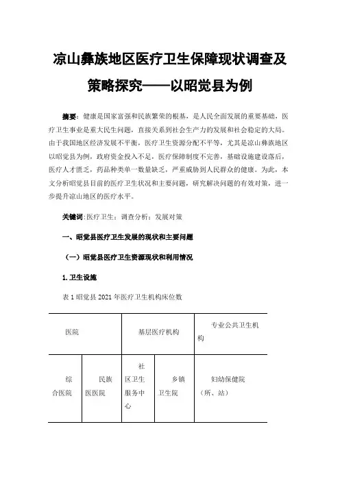 凉山彝族地区医疗卫生保障现状调查及策略探究——以昭觉县为例