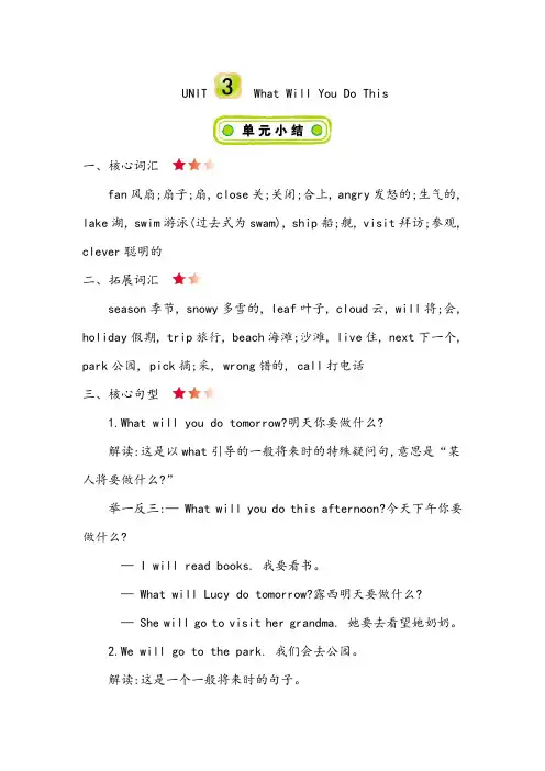 冀教版六年级英语下册 Unit 3 What Will You Do This 知识点汇总