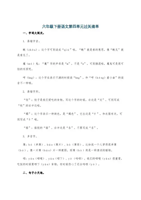 六年级下册语文第四单元过关清单