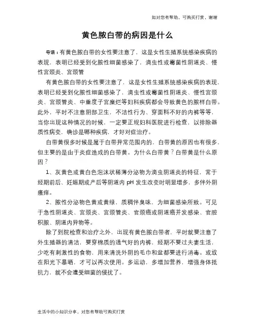 黄色脓白带的病因是什么