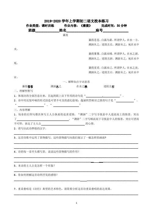《蒹葭》校本练习(附答案)