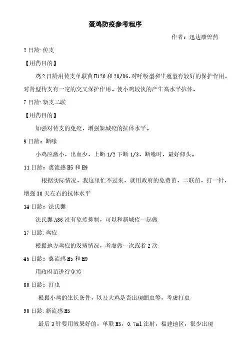 蛋鸡防疫参考程序
