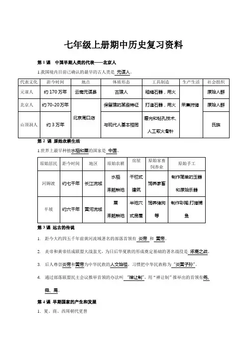 历史七年级上册人教新版期中复习资料