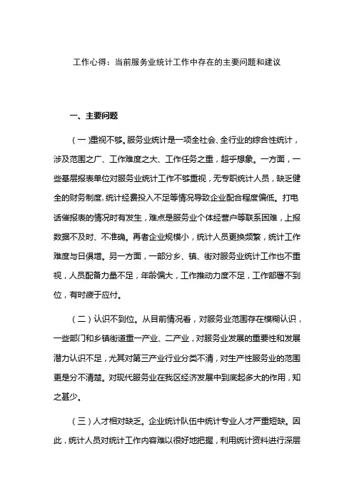 工作心得：当前服务业统计工作中存在的主要问题和建议