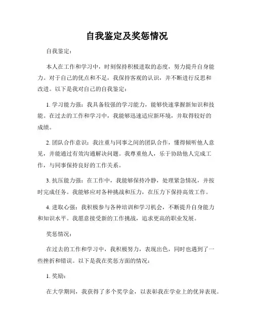 自我鉴定及奖惩情况