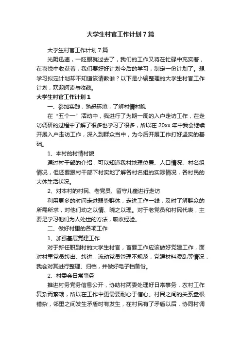 大学生村官工作计划7篇